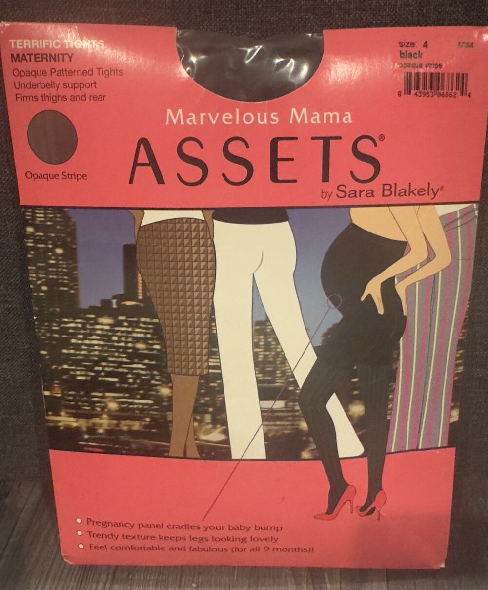 Assets Sara Blakely Maternity Tights Black Size 4 Opaque Stripe New